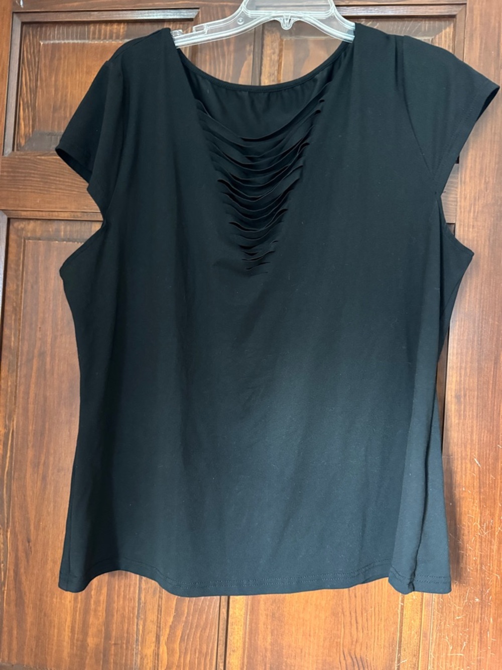 SHEIN Black Short Sleeve Top with Front Ladder Detail